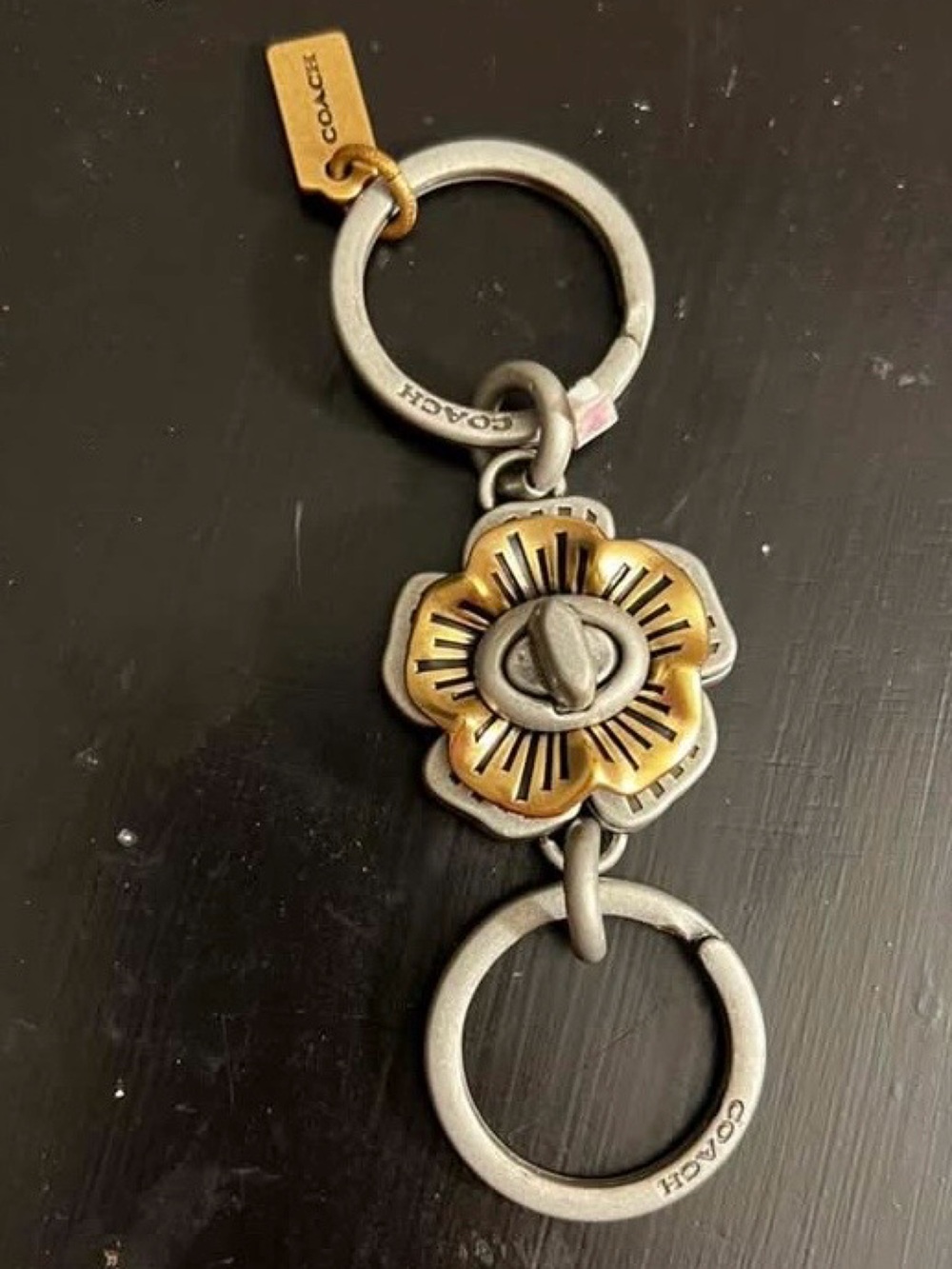 Coach Metal Tea Rose Turnlock Valet Keychain
